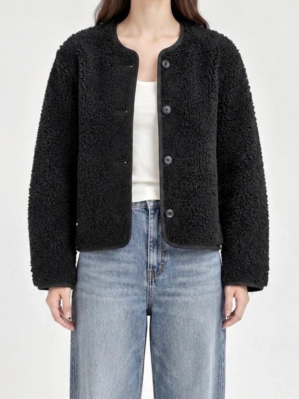 UNIQLO Pile Lined Fleece Relaxed Cardigan Black